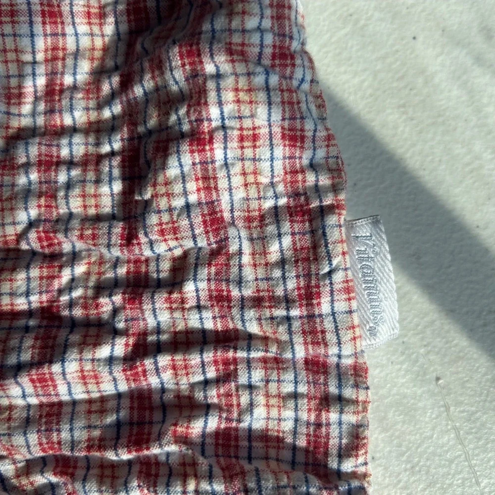 Vitamins Baby Bear Plaid Seersucker Romper Baby Boy 9M Red Blue Nautical